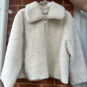 Abercrombie & Fitch Cream Faux Fur Jacket